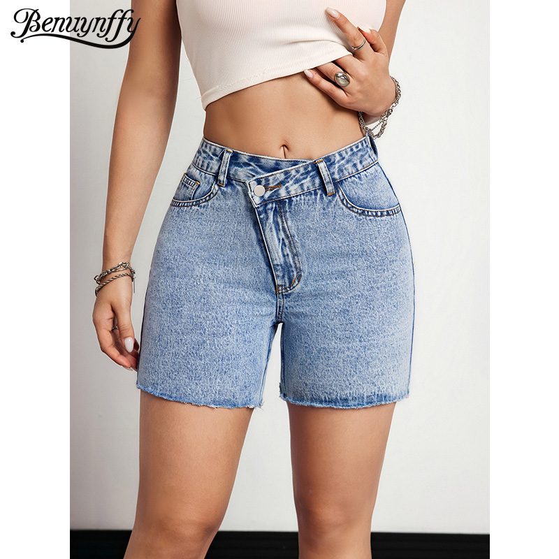 Vintage Fashion Jeans - Benuynffy 비대칭 허리 로우 헴 타이트