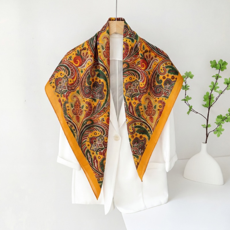 Vintage Fashion Hijab - 빈티지 새틴 스퀘어 스카프 여성 여름