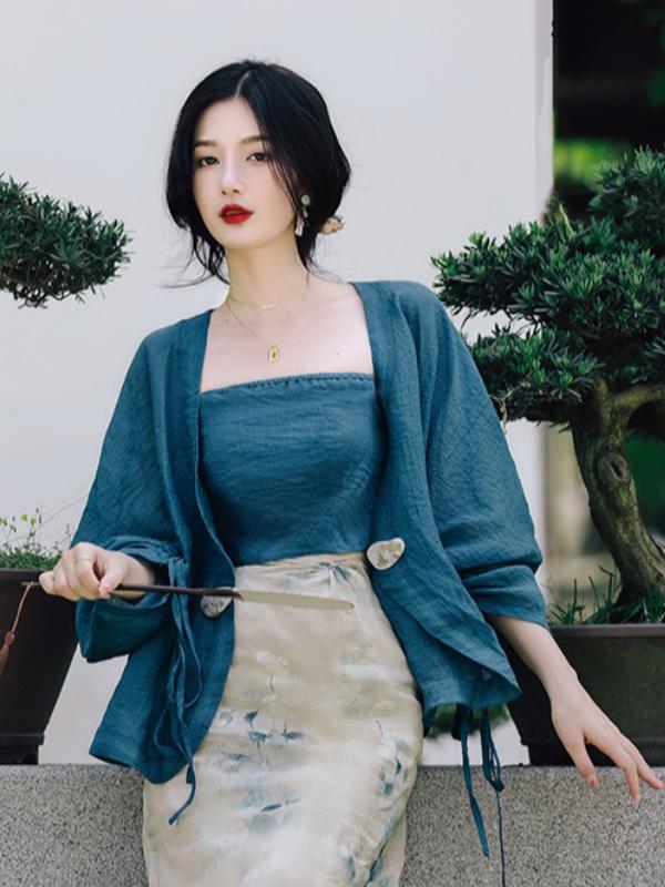 Vintage Fashion Years - 플러스 사이즈 플로럴 프린트 오픈 가디건