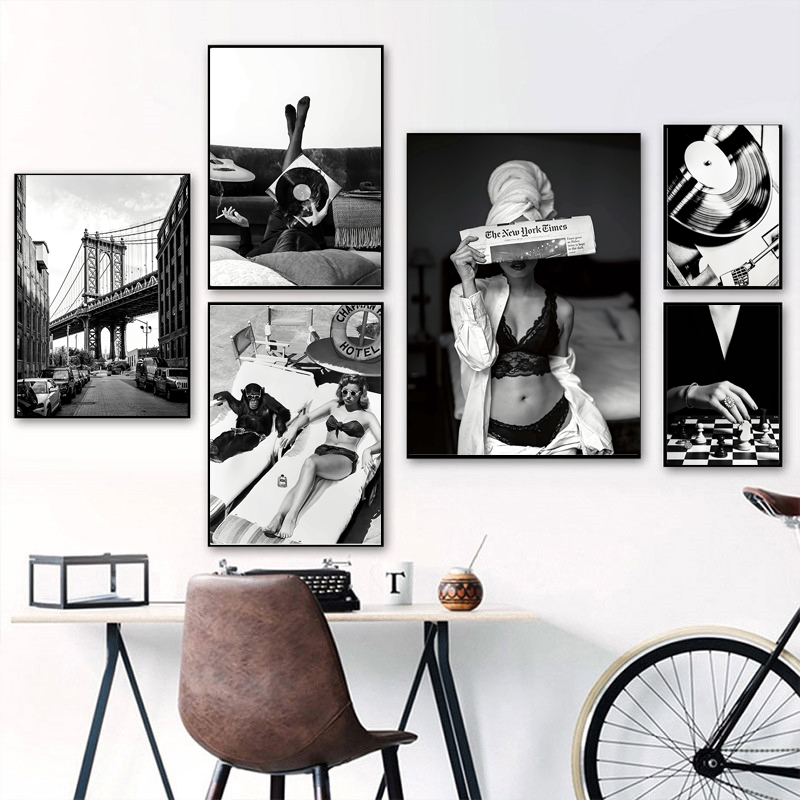 Vintage Fashion Prints For Wall - 흑백 빈티지 벽 아트 캔버스 회화