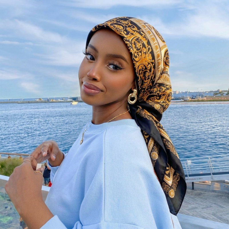 Vintage Fashion Hijab - 빈티지 새틴 스퀘어 스카프 여성 여름