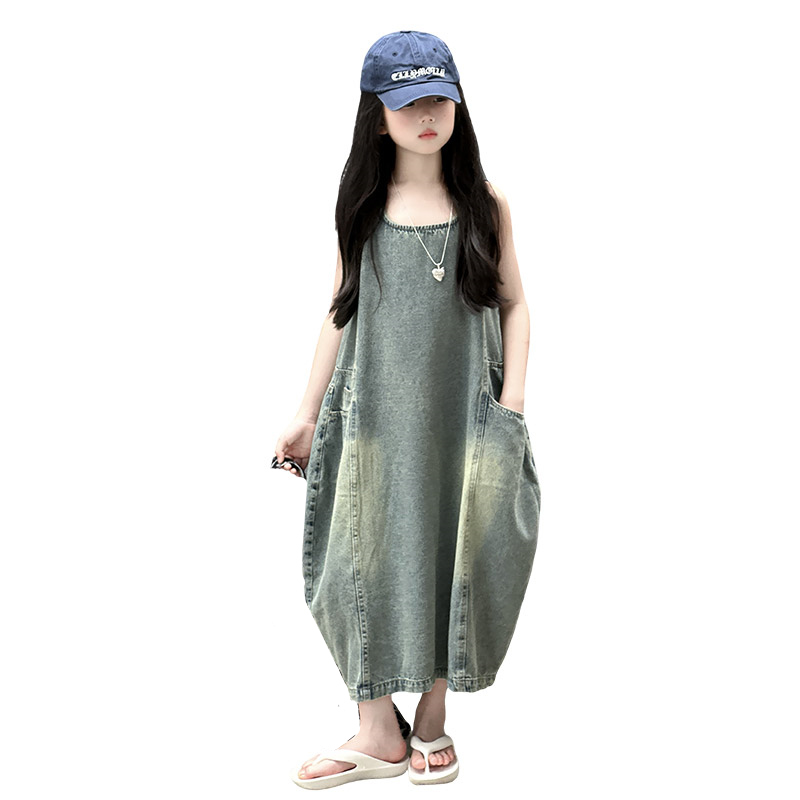 Vintage Fashion Jeans - 빈티지 블루 어린이 소녀 고품질 민소매