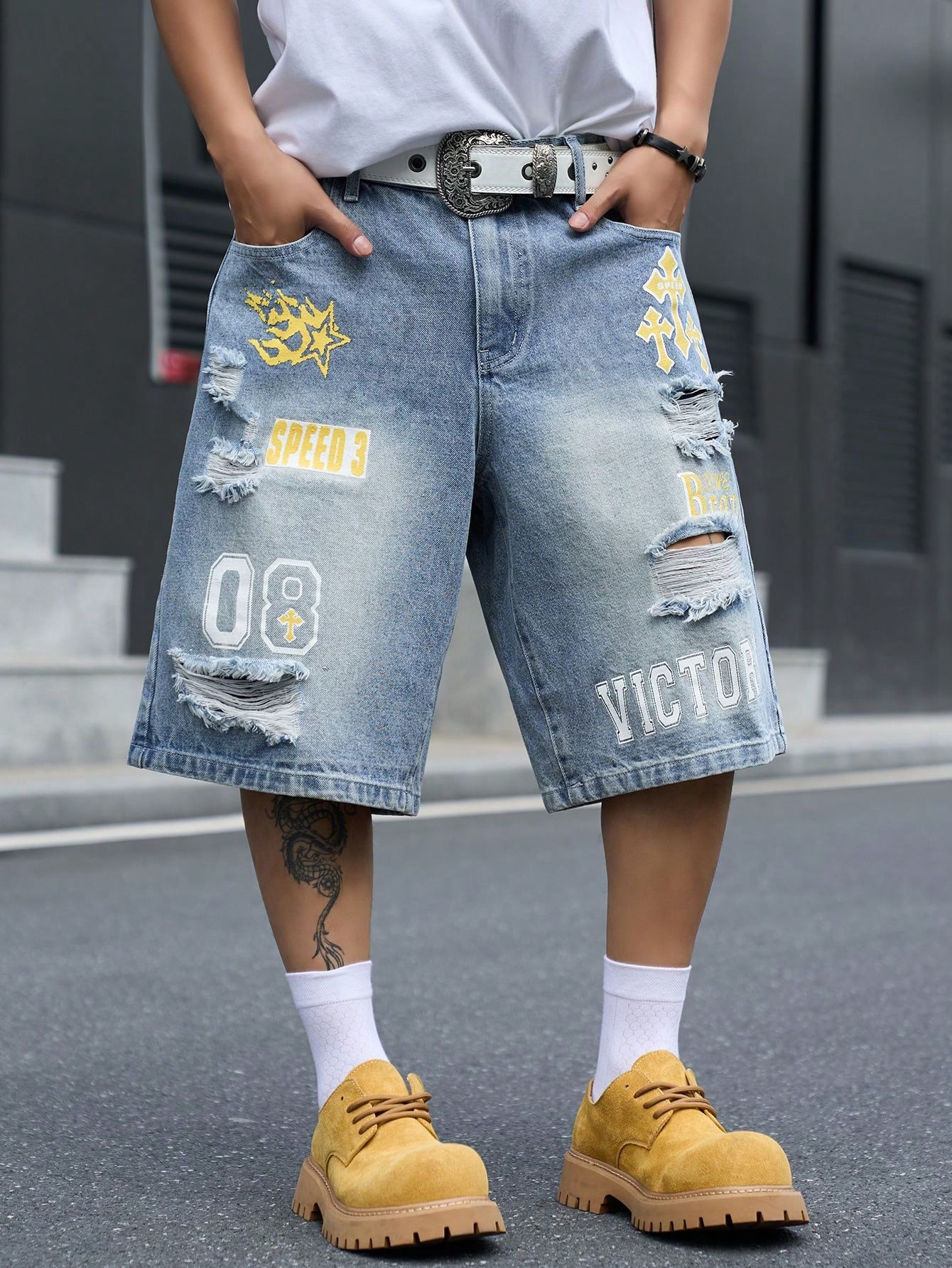 Vintage Fashion Jeans - 남성용 루즈핏 데님 버뮤다 반바지, 빈티지