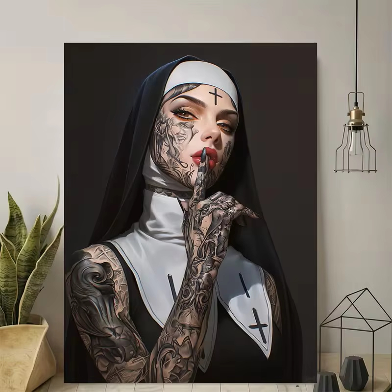 패션 소녀 문신 수녀 캔버스 포스터 벽 예술 빈티지 우 - Vintage Fashion Prints For Wall 리뷰 및 가격