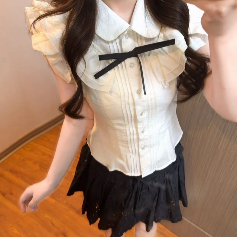 Kimutomo 셔츠 여성 빈티지 우아한 피터팬 칼라  - Vintage Fashion Style Female 리뷰 및 가격