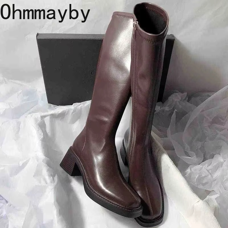 빈티지 두꺼운 뒤꿈치 여성 무릎 높은 부츠 패션 사이드 - Vintage And Modern Fashion 리뷰 및 가격