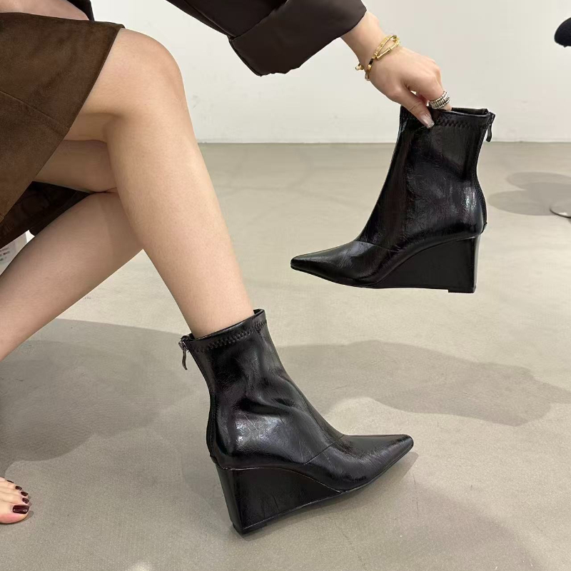 가을 겨울 빈티지 웨지 힐 여성 앵클 부츠 패션 포인티 - Vintage And Modern Fashion 리뷰 및 가격
