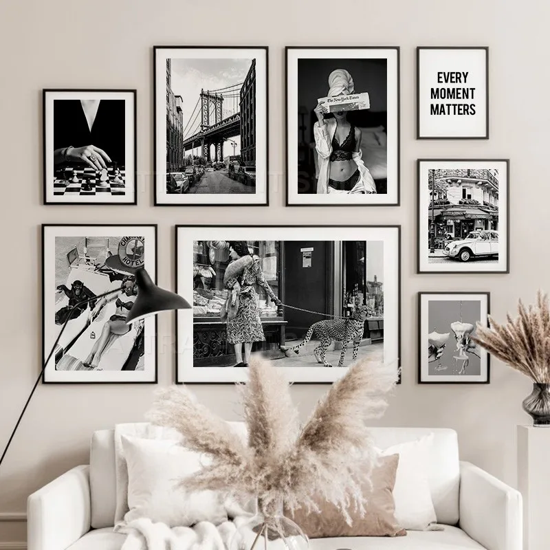흑백 빈티지 벽 아트 캔버스 회화 패션 여성 레오파드  - Vintage Fashion Prints For Wall 리뷰 및 가격