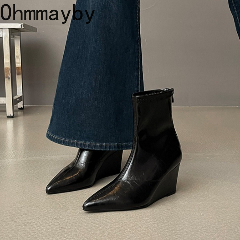 가을 겨울 빈티지 웨지 힐 여성 앵클 부츠 패션 뾰족한 - Vintage Fashion Style Female 리뷰 및 가격