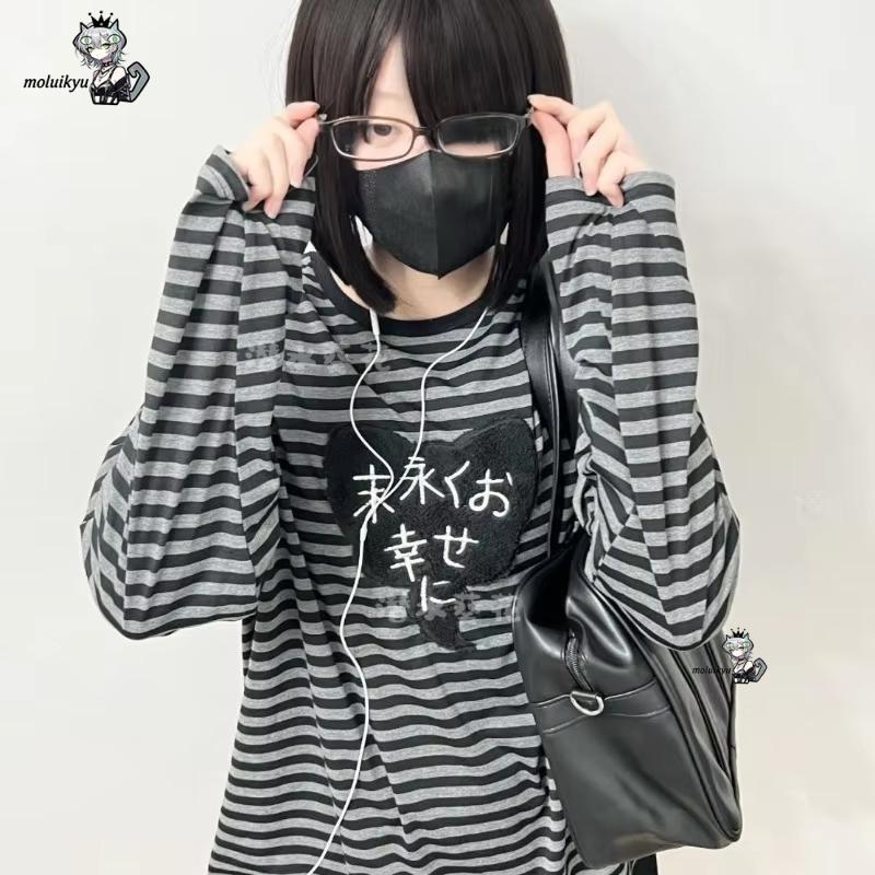 Y2K 아메리칸 펑크 빈티지 O 넥 긴팔 셔츠 올 매치 - Vintage Fashion Design 리뷰 및 가격