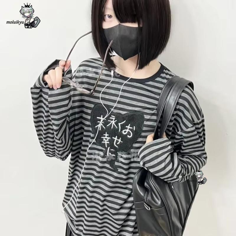Y2K 아메리칸 펑크 빈티지 O 넥 긴팔 셔츠 올 매치 - Vintage Fashion Design 리뷰 및 가격