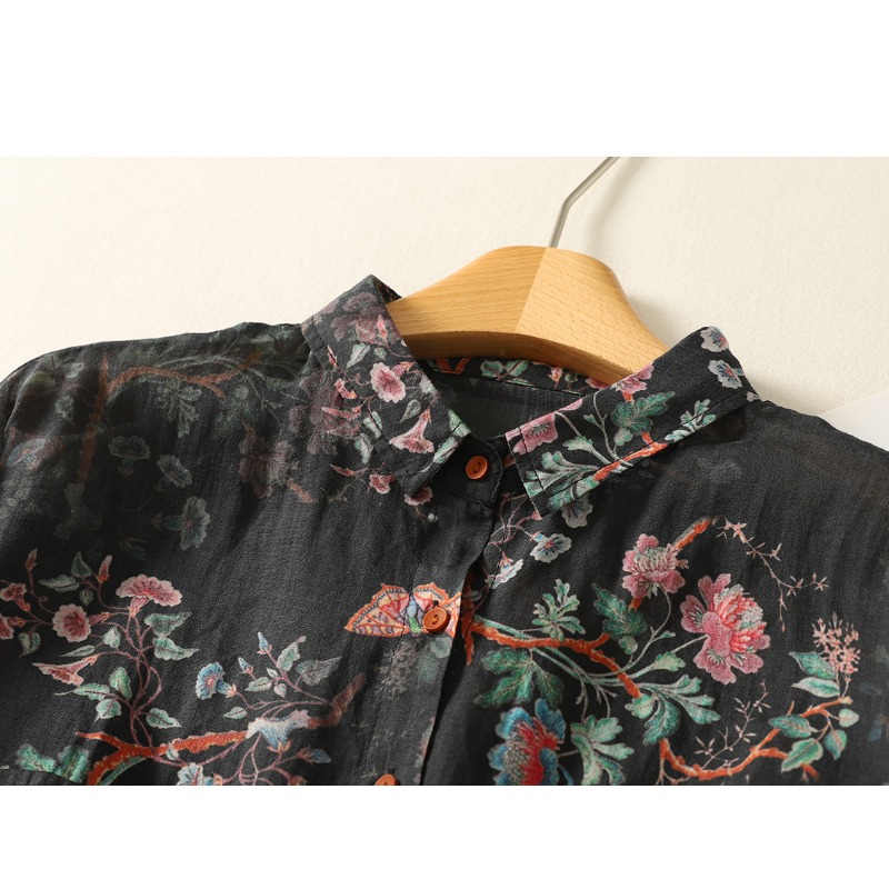 여성용 빈티지 플라워 프린트 캐주얼 셔츠, 중국 스타일 - Vintage Fashion Style Female 리뷰 및 가격