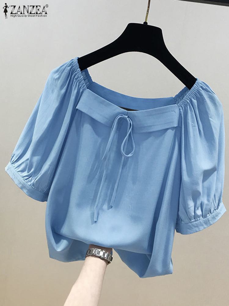 ZANZEA 한국 스타일 솔리드 블라우스 패션 여성 스 - Vintage Fashion Style Female 리뷰 및 가격