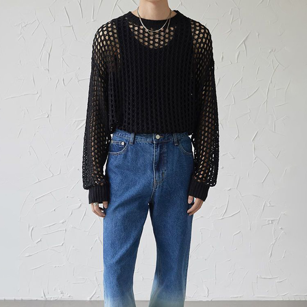 Mens Y2k Hollow Out 복장 시스루 니트  - Vintage Fashion Outfits Men 리뷰 및 가격