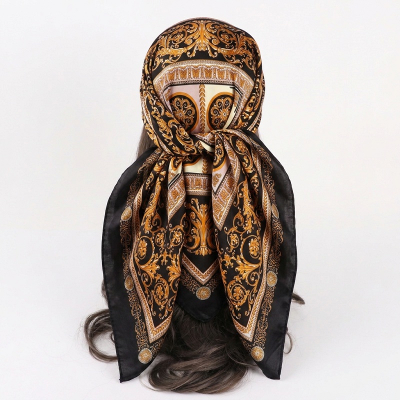 빈티지 새틴 스퀘어 스카프 여성 여름 히잡 레트로 바로 - Vintage Fashion Hijab 리뷰 및 가격