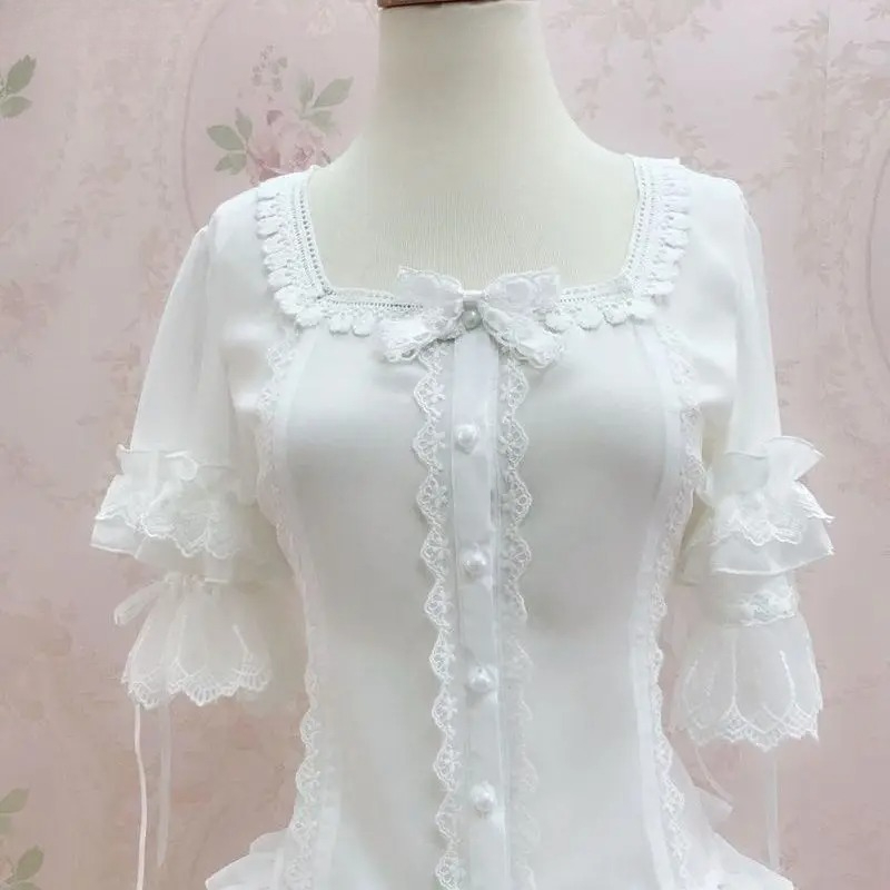 빈티지 Y2K 로리타 스타일 블라우스 여성 우아한 스퀘 - Vintage Fashion Style Female 리뷰 및 가격