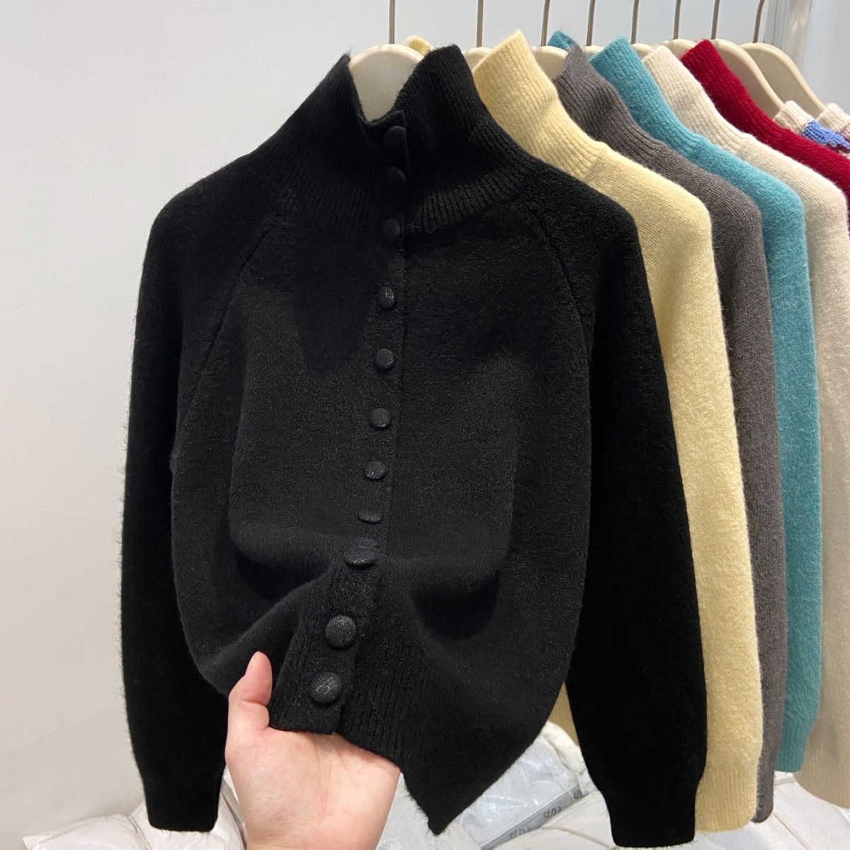새로운 솔리드 캔디 여성용 니트 스웨터 긴소매 가디건  - Turtleneck Knit 90S 리뷰 및 가격