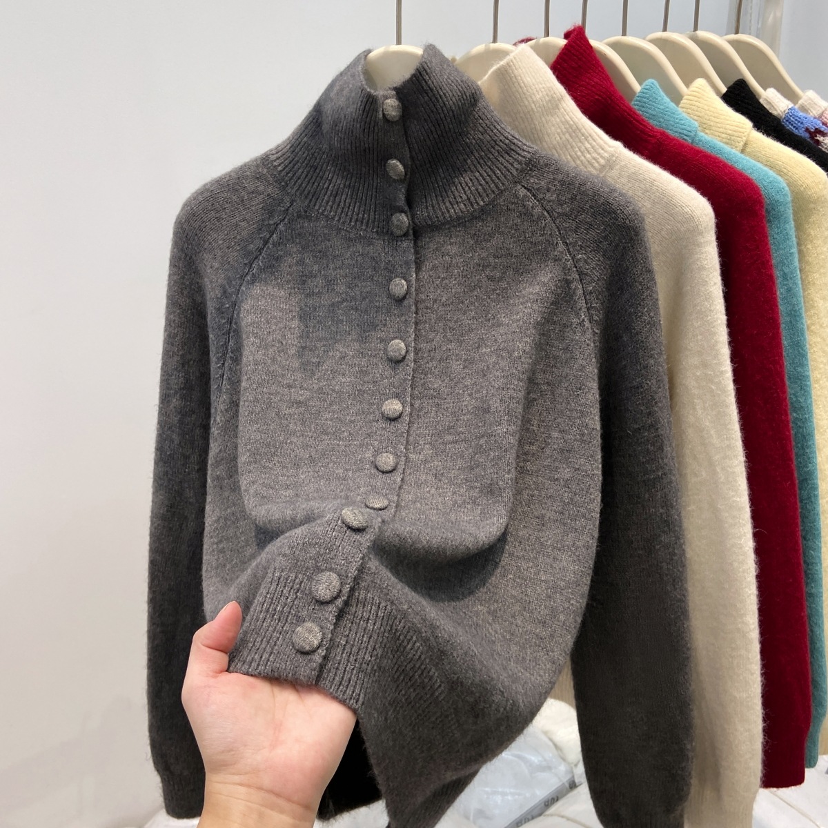 새로운 솔리드 캔디 여성용 니트 스웨터 긴소매 가디건  - Turtleneck Knit 90S 리뷰 및 가격