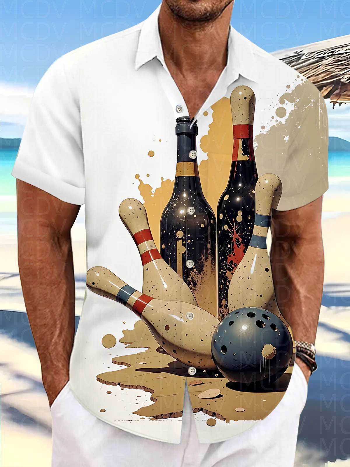 볼링 패턴 남성 하와이안 셔츠 스트레치 이지케어 캠프  - Bowling Shirt Camp 리뷰 및 가격