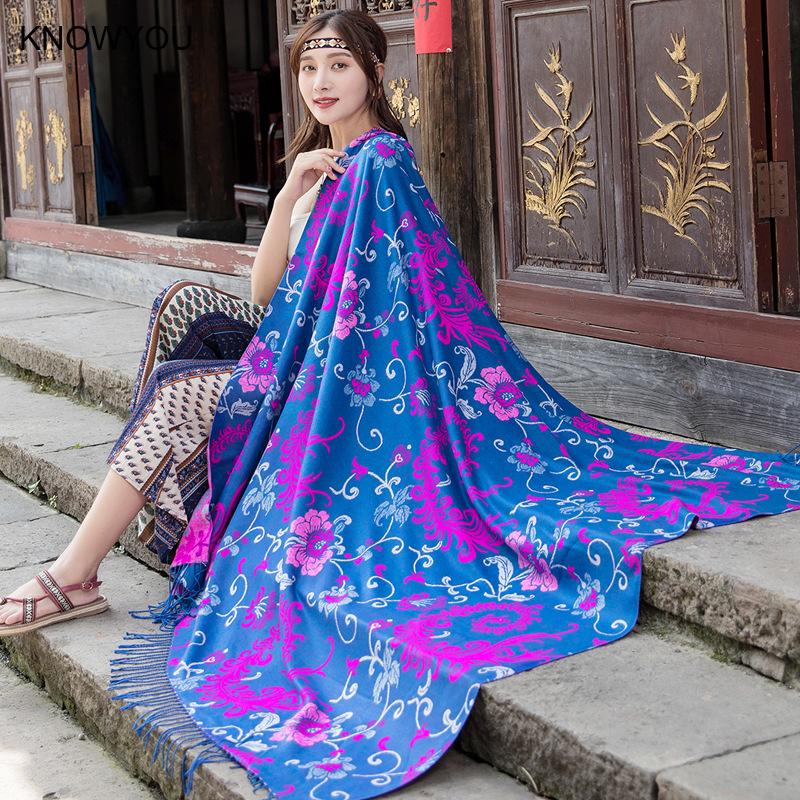 큰 크기 스퀘어 스카프 모조 캐시미어 꽃 Hijab 목 - Vintage Fashion Hijab 리뷰 및 가격