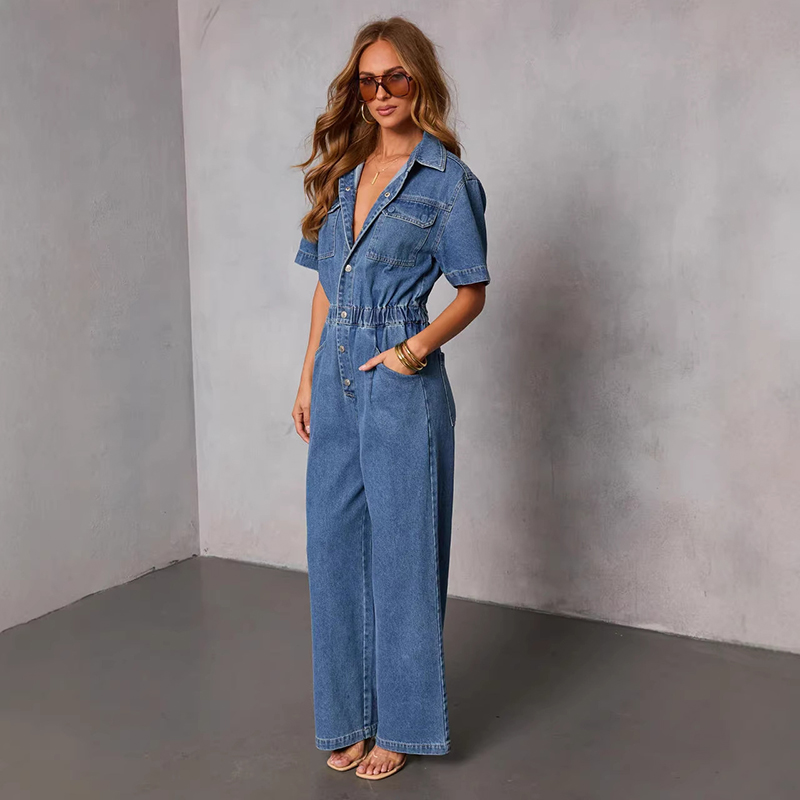 레트로 패션 반팔 데님 점프수트 여성 여름 트렌드 라펠 - Vintage Fashion Jeans 리뷰 및 가격